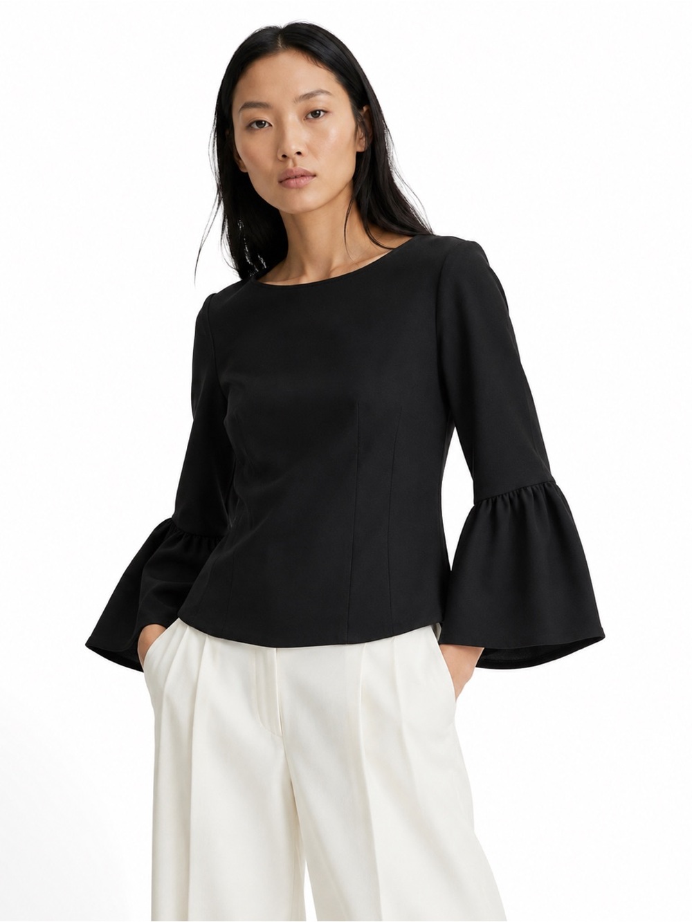 Tibi Black Bell Sleeve Top Size 4 Quiet Luxury Minimalist Career Chic